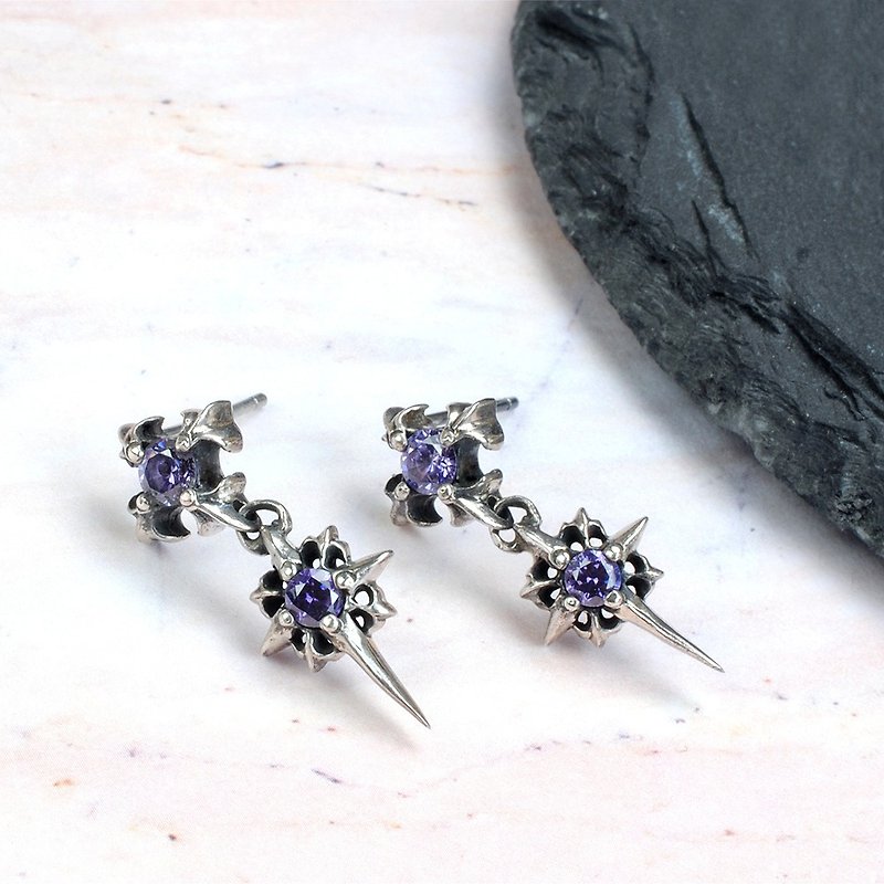 925 sterling silver ornaments + brilliant + iris flower cross earrings can be changed diamond color elegant personality low-key luxury - Earrings & Clip-ons - Sterling Silver 
