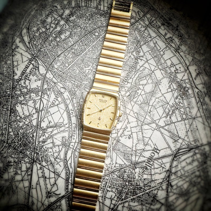 90年代 早期日本TELUX石英錶 silver W - 女錶 - 不鏽鋼 金色