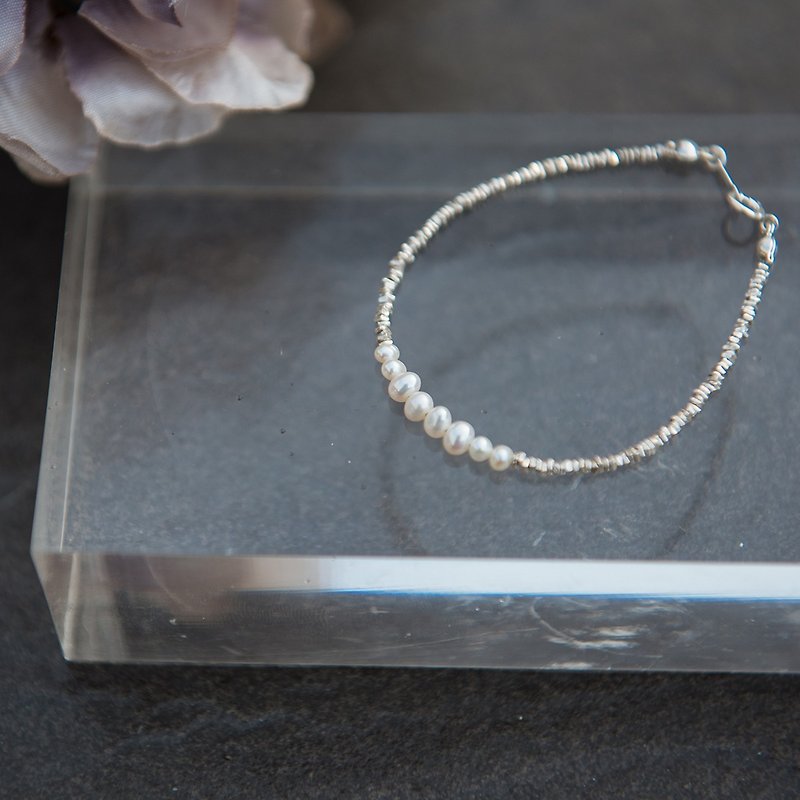天然珍珠碎銀礦手環 - 手鍊/手鐲 - 寶石 銀色