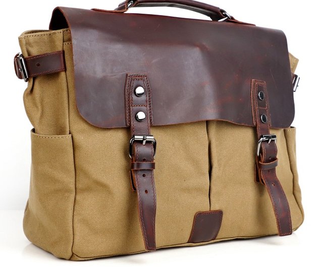 レトロなキャンバスと最初の層のレザーメンズショルダーメッセンジャー