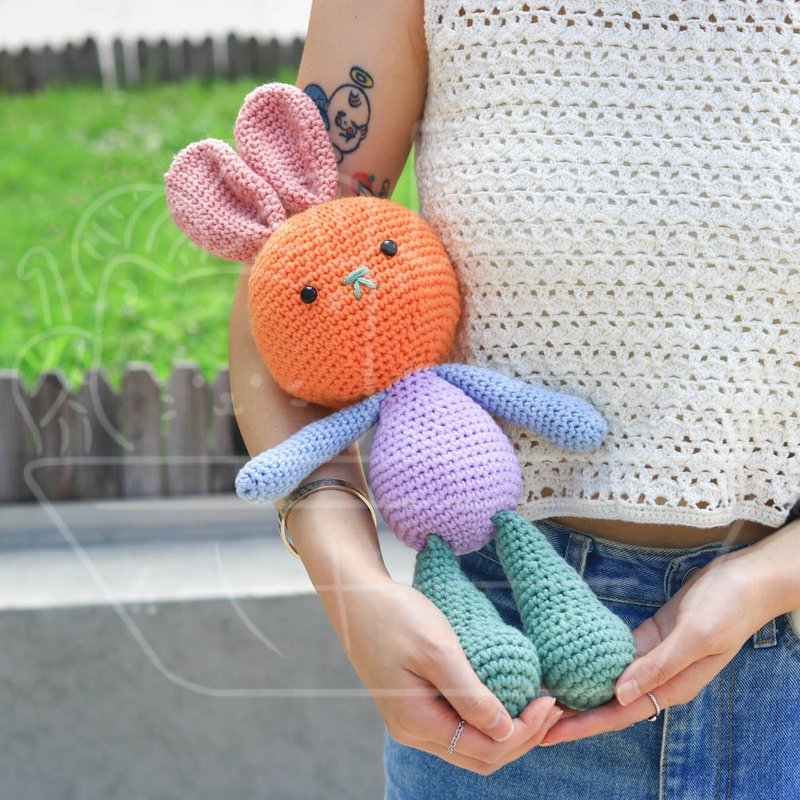 [Video teaching + material package] Color matching and hugging rabbit - Knitting, Embroidery, Felted Wool & Sewing - Cotton & Hemp Multicolor