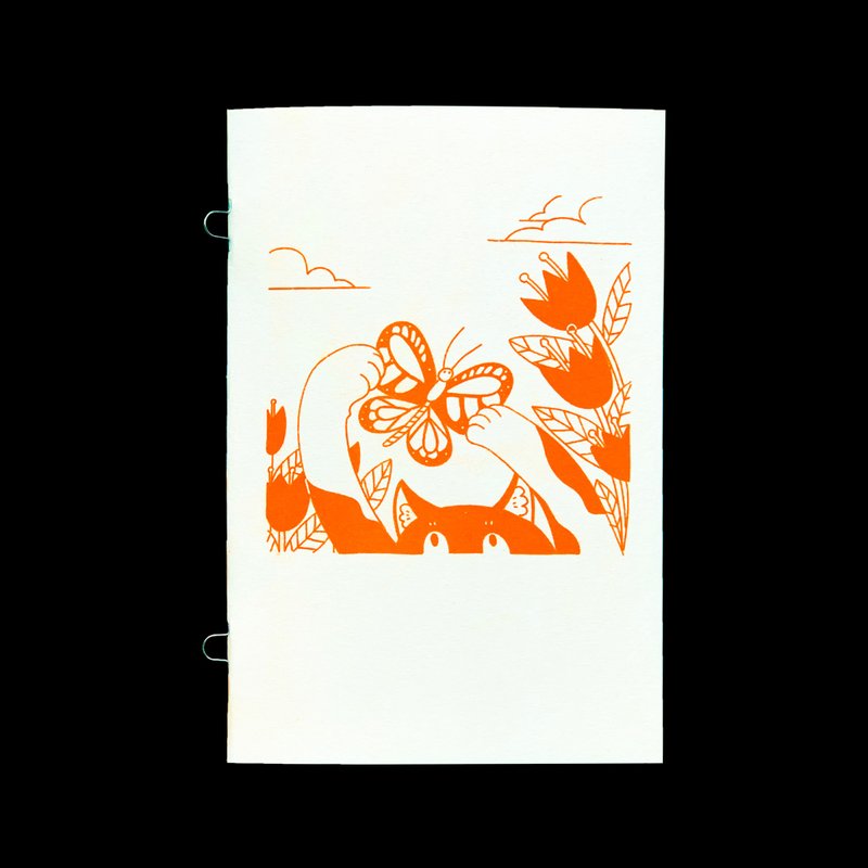 Butterfly Cat Riso Print Zine Risograph Original Independent Illustration Works Cat - Other - Paper Multicolor