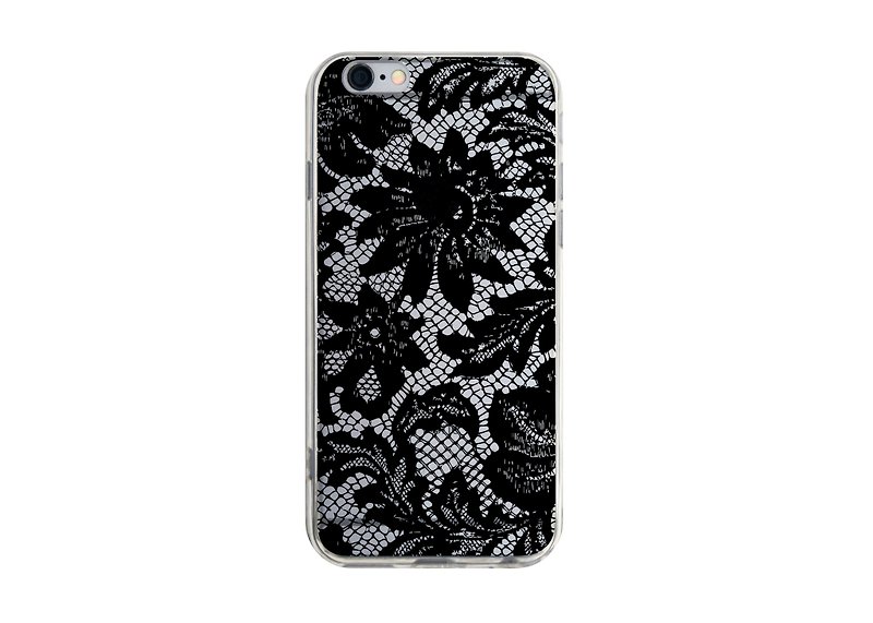 [Black large lace transparent phone case] iPhone13 12 Pro Max Samsung Sony Huawei Xiaomi - Phone Cases - Plastic Black