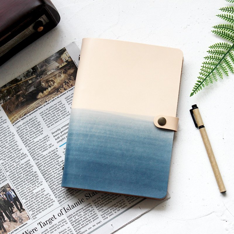 Mountain sea blue white loose-leaf leather notebook hand book hand made notebook customized gift a5 a6 a7 - Notebooks & Journals - Genuine Leather Blue