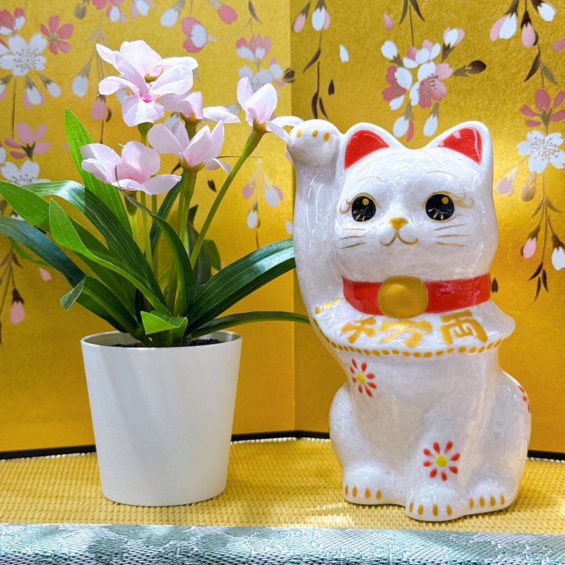 【桃晶聚財】日本清水燒招財貓 | 花結晶桃 - 千万両 - 擺飾/家飾品 - 瓷 粉紅色