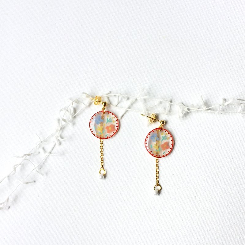 My embroidery frame clip-on/needle earrings - Earrings & Clip-ons - Resin Multicolor