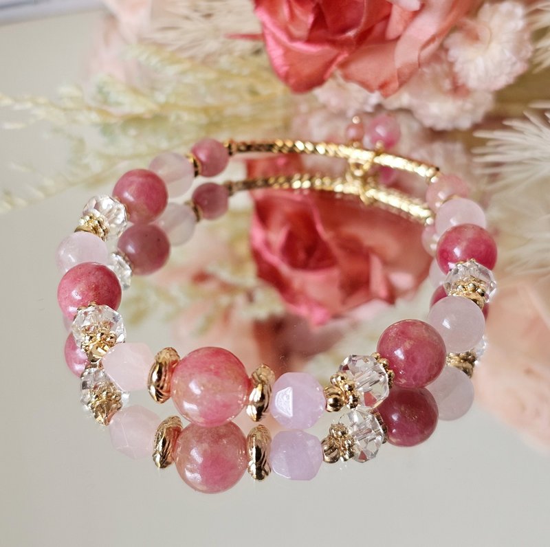 Golden Rose-Rose Stone/Rose Quartz/White Quartz/Love/Popularity/Complexion - Bracelets - Crystal Pink