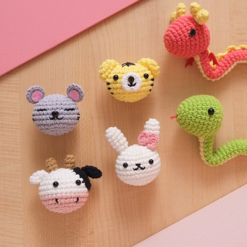 【DIY材料包】療癒系小動物 十二生肖篇 - 編織/刺繡/羊毛氈/縫紉 - 其他材質 