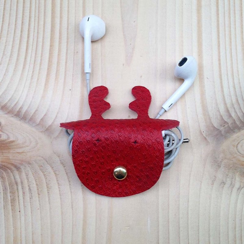 DUAL - cute elk leather hub - Red Christmas (Xmas, Christmas, exchanging gifts, gifts) - ที่เก็บสายไฟ/สายหูฟัง - หนังแท้ สีแดง