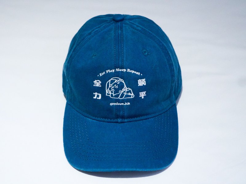 Waste Green Genie full flat duckbill hat (blue) - หมวก - ผ้าฝ้าย/ผ้าลินิน สีน้ำเงิน