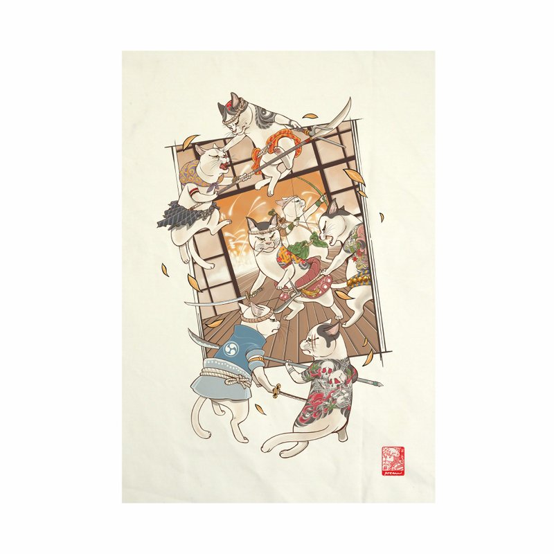 Cat Invade Fabric Art Canvas No frame - 其他 - 棉．麻 白色