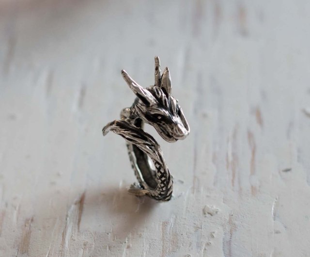 Men's Sterling Silver Dragon Ring - Dragon Romance