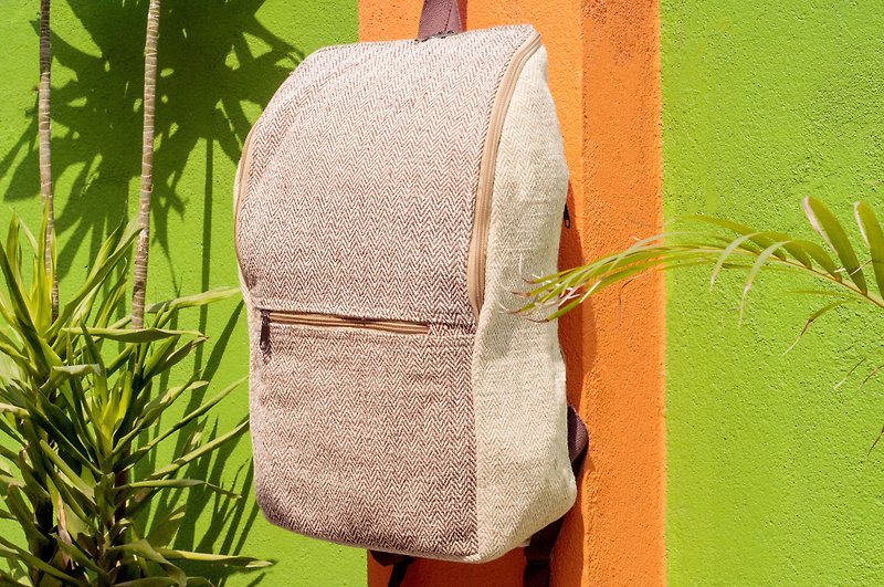 After stitching design cotton Linen backpack / shoulder bag / ethnic mountaineering bags / Computer Backpack - Spain Brown - Backpacks - Cotton & Hemp Multicolor