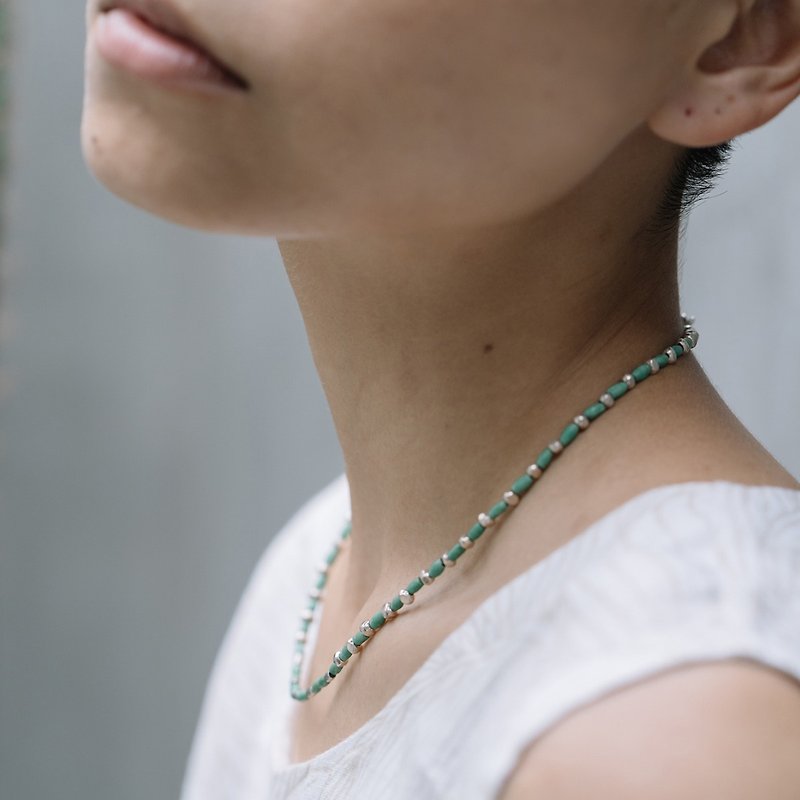 Turquoise and silver beads necklace (N0035) - 項鍊 - 銀 綠色