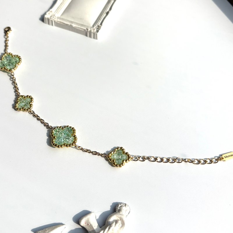 Clover Bracelet Handmade Beaded Jewelry 24K Gold Plated Plating Green Flower - 手鍊/手環 - 玻璃 綠色