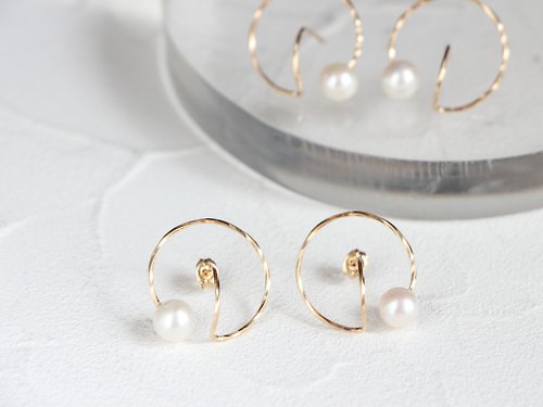 A.N 14kgf-double circle pearl pierced earrings 不能改耳夾