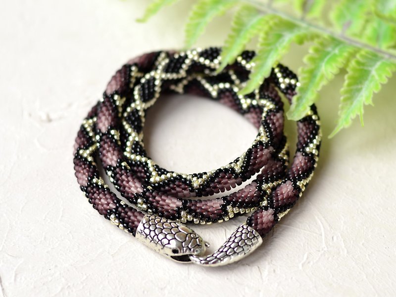 Snake necklace, Ouroboros necklace, Snake choker, Purple snake necklace - Necklaces - Glass Purple