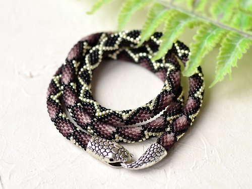 IrisBeadsArt Snake necklace, Ouroboros necklace, Snake choker, Purple snake necklace