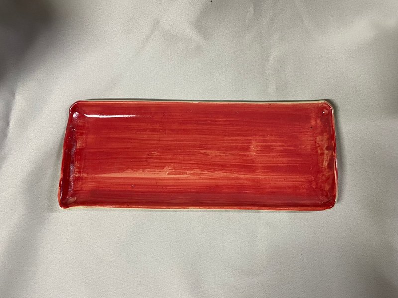 赤い長皿 (29cm) - 盤子/餐盤/盤架 - 陶 紅色