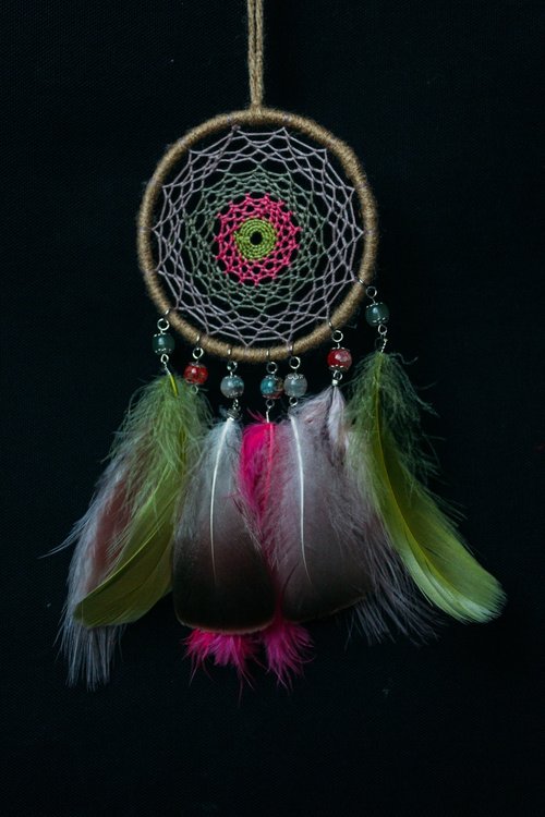 Mr.SkullyPop 純手工捕夢網 Handmade Dreamcatcher-【顏色編織-粉綠】