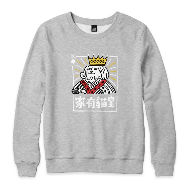 家有貓皇 - 深麻灰 - 中性版大學T - 男 T 恤 - 棉．麻 灰色