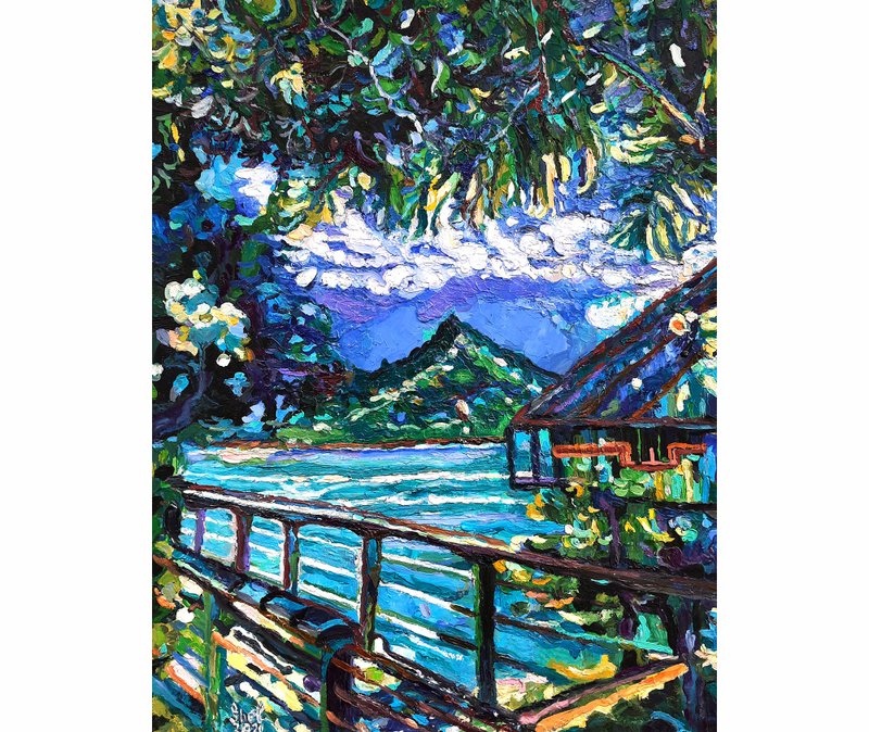 Tropical Painting Original Art Impasto Oil Painting Wall Decor Art - ตกแต่งผนัง - วัสดุอื่นๆ สีเขียว