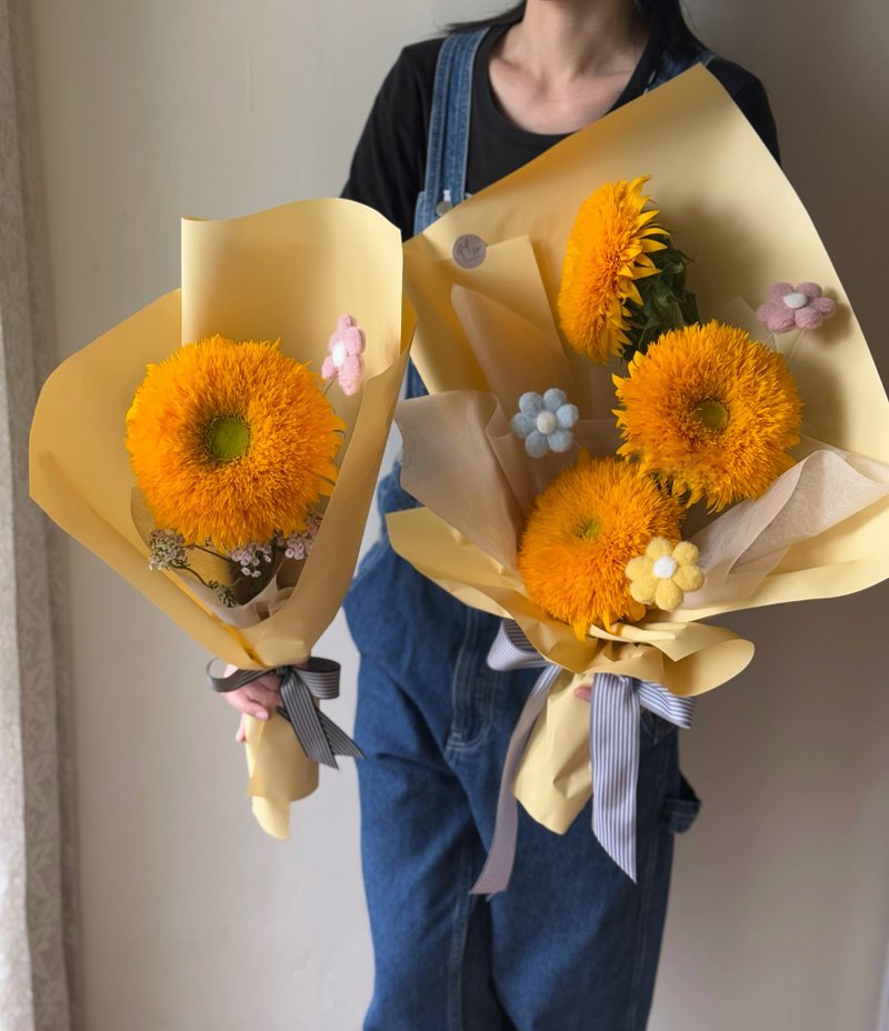 泰迪熊向日葵 畢業花束 鮮花花束 太陽花束 - 擺飾/家飾品 - 植物．花 黃色