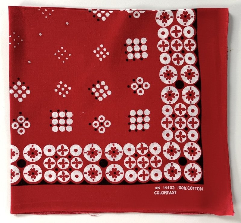 Vintage1950s Bandana 21 x 20 inches Color Fast RN14193 Selvage Edge Made in USA - 絲巾 - 棉．麻 紅色