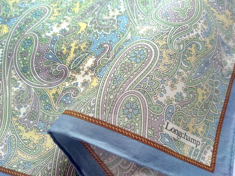 Longchamp Vintage Handkerchief Pocket Square Paisley 21 x 21 inches - 絲巾 - 棉．麻 綠色