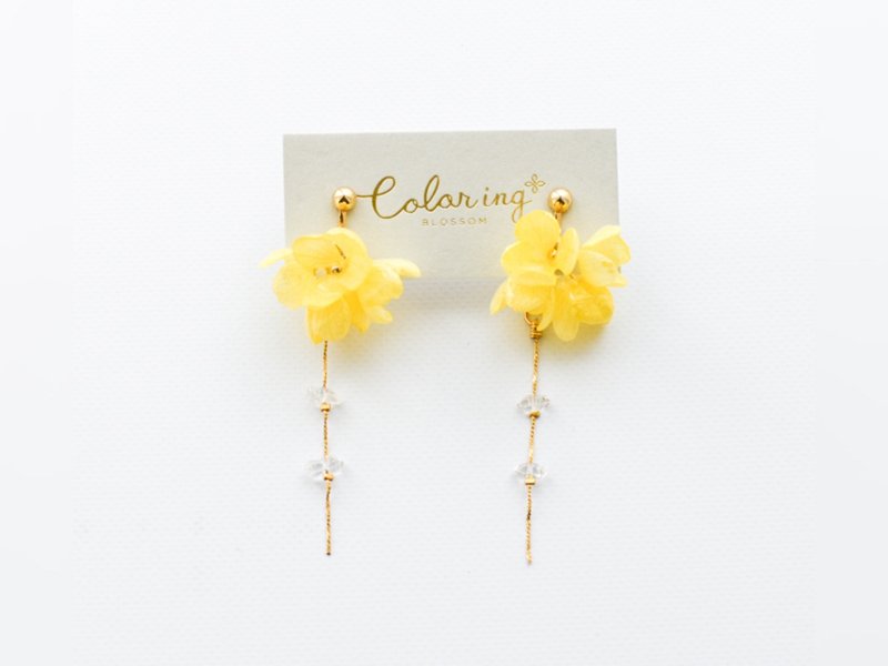 真繡球花　黃色花束耳環 - 耳環/耳夾/耳骨夾 - 其他材質 黃色