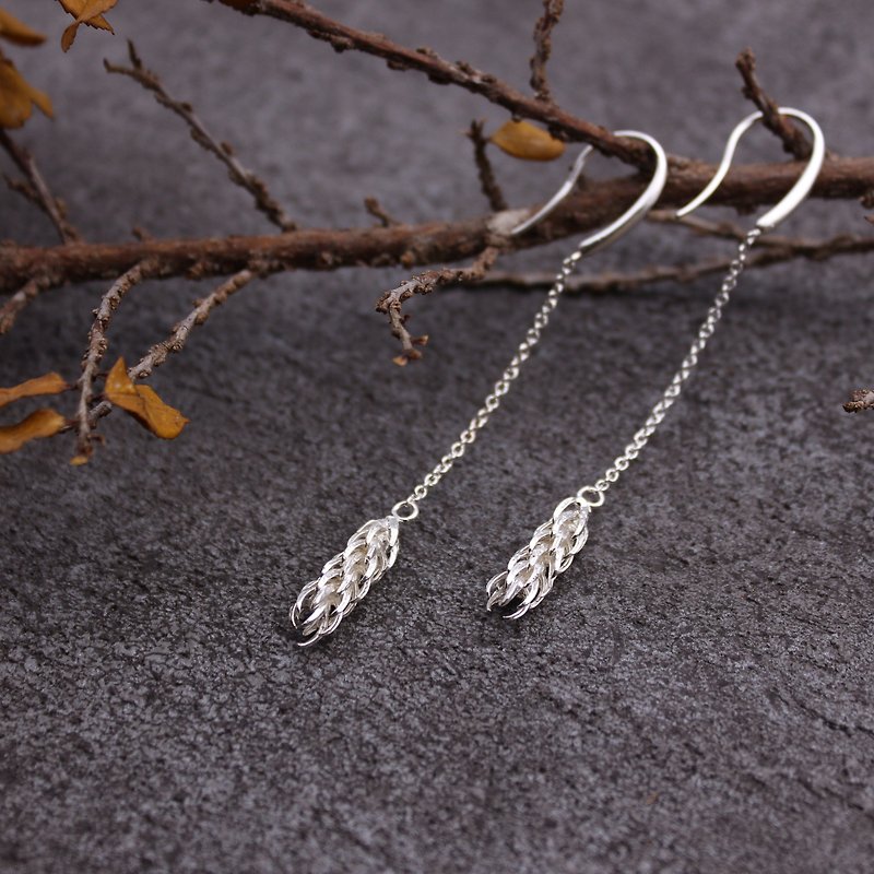 Norfolk island pine leaf earrings sterling silver leaf series - Earrings & Clip-ons - Sterling Silver Silver