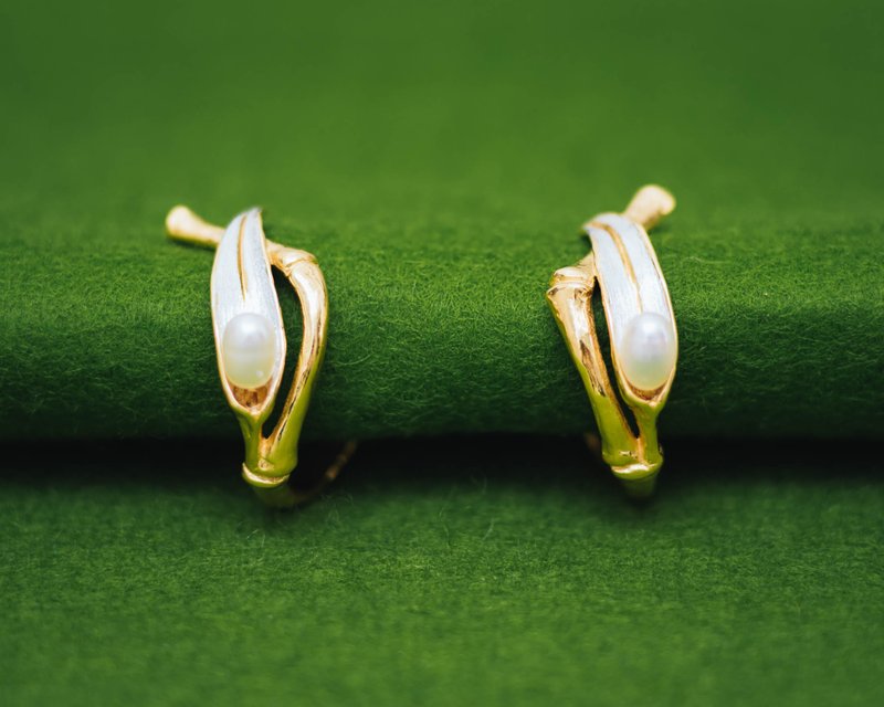 Custom listing - 18K Yellow Gold - Classic Bamboo earrings (pearl) - 耳環/耳夾/耳骨夾 - 其他材質 金色