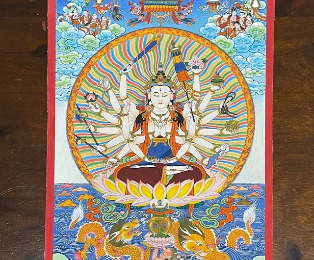 チベット仏教のブータンの画家ペマ・テンジン手描きのタンカ230mm x