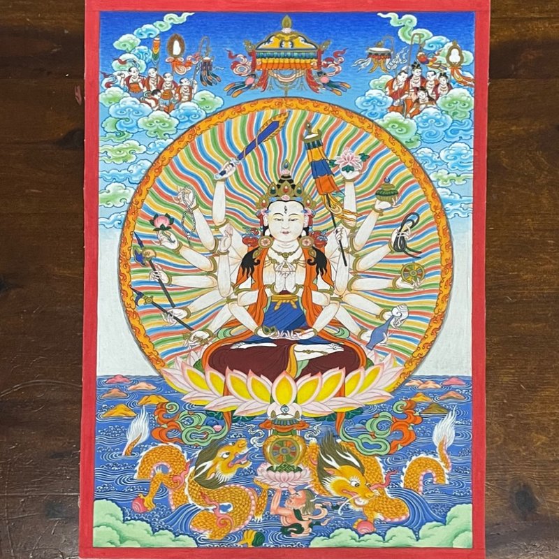藏傳佛教不丹畫師Pema Tenzin手繪唐卡 230mm x 320mm - 海報/掛畫/掛布 - 其他材質 