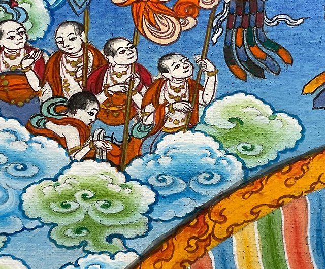 チベット仏教のブータンの画家ペマ・テンジン手描きのタンカ230mm x 