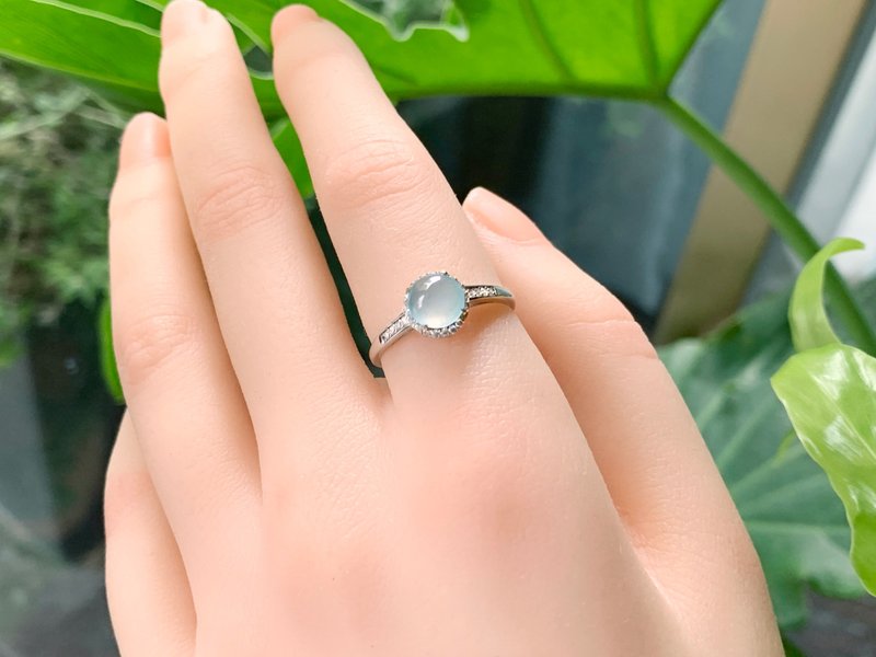 Ice | Ice glass light blue luminous jadeite | Natural grade A jadeite ring - แหวนทั่วไป - หยก สีน้ำเงิน