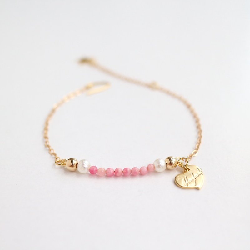 18kgf包金鏈 粉色天然石珍珠極簡約串珠手鍊手環 - 手鍊/手鐲 - 石頭 粉紅色