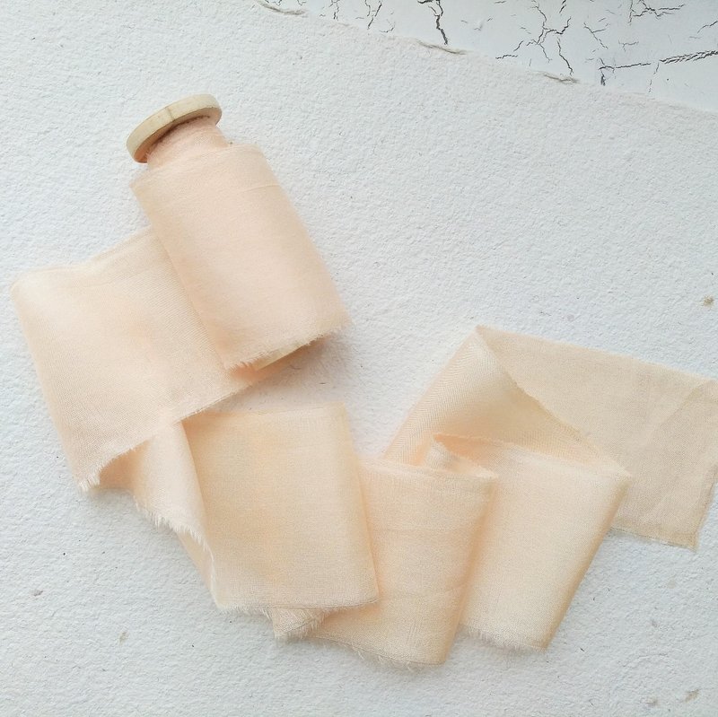 Pale Gold Silk Ribbon / Hand Dyed Silk Ribbon on Wood Spool - 包裝材料/包裝紙 - 絲．絹 黃色