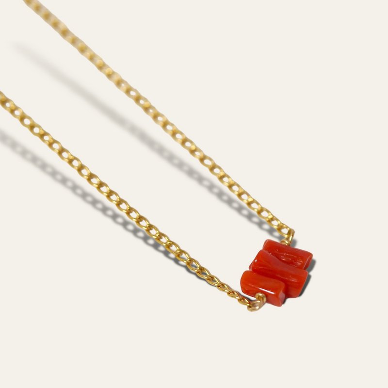 14KGF Sardinian red coral necklace - สร้อยคอ - เครื่องประดับพลอย สีแดง