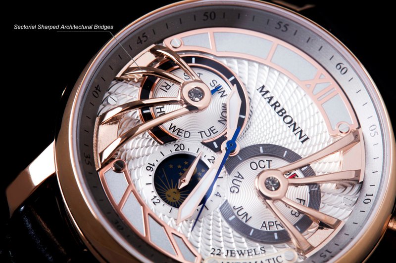 Marbonni Automatic Collection – Rose Gold Strap - Men's & Unisex Watches - Stainless Steel White