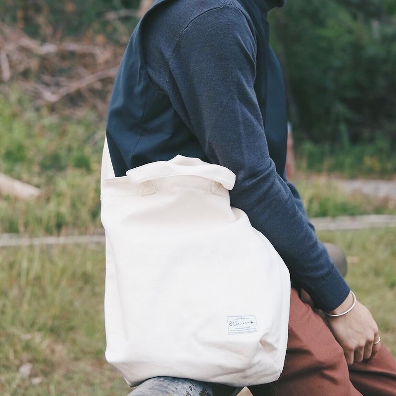 Canvas dual-use bag (rice white) / 815a.m - กระเป๋าแมสเซนเจอร์ - ผ้าฝ้าย/ผ้าลินิน ขาว