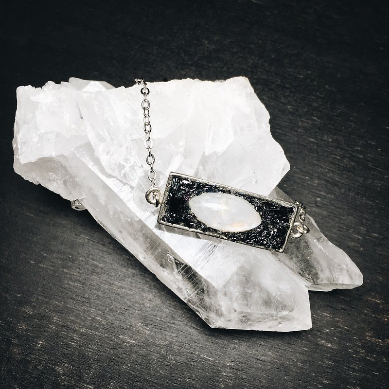 Crushed Hematite Moonstone Rectangle Necklace - Necklaces - Gemstone Multicolor