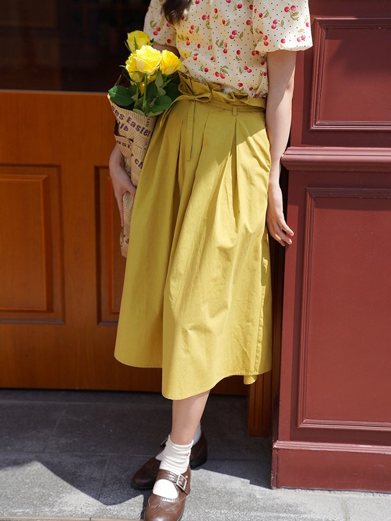 คุณสมบัติโบราณ - กระโปรง - ผ้าฝ้าย/ผ้าลินิน สีเหลือง