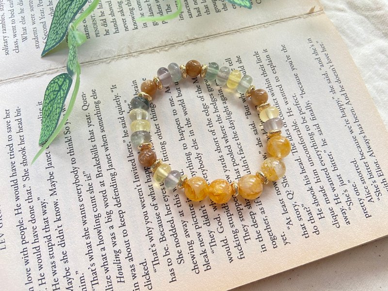 黃金膠花/骨幹水晶/螢石 水晶手鍊 - 手鍊/手環 - 水晶 多色