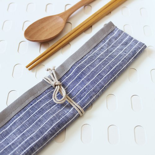 Goodafternoonwork All-in-one餐具布套 藍間麻布+防水內裡 不含筷子和湯匙