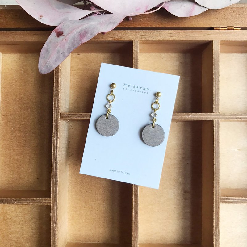 Leather Stone Bronze - ต่างหู - แก้ว สีเทา