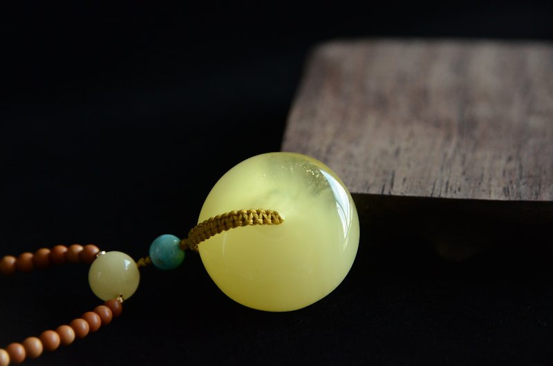 [セーフティバックル]琥珀自然の有機宝石アンバー平和バックル文学の新鮮なネックレス - ネックレス - 宝石 イエロー