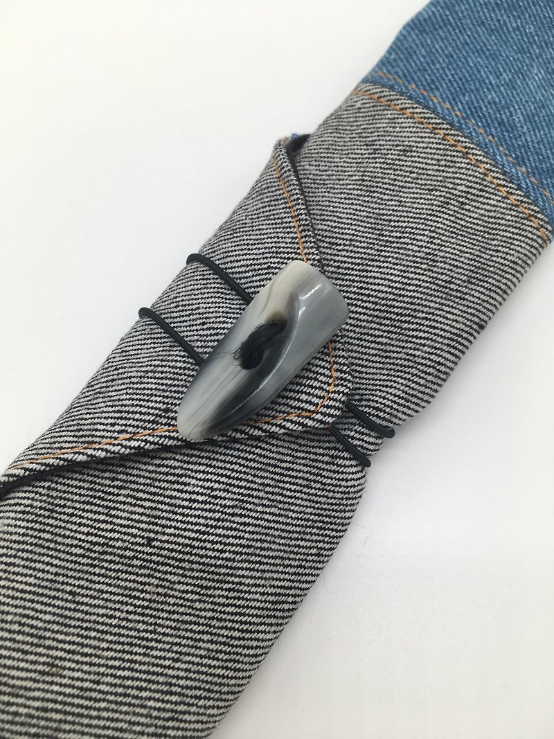 Denim Patchwork Straw Case Cutlery Case - หลอดดูดน้ำ - ผ้าฝ้าย/ผ้าลินิน สีน้ำเงิน