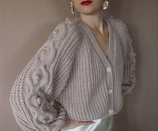 ケーブルニットカーディガン クロップドカーディガン ハンド