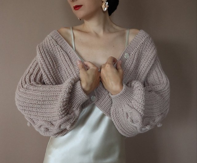 ケーブルニットカーディガン クロップドカーディガン ハンド